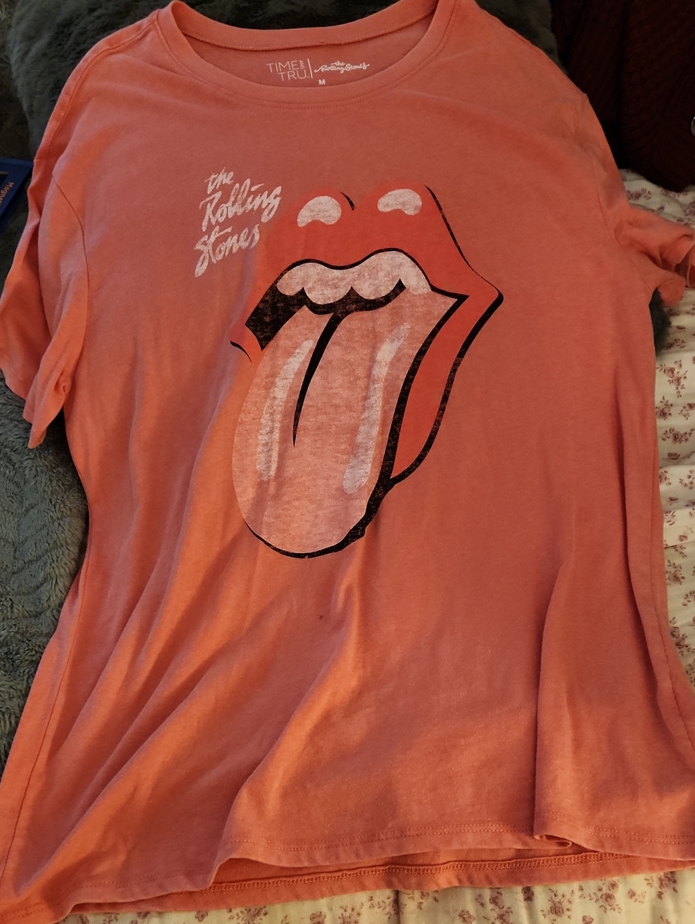 Time and Tru Coral Rolling Stones Graphic Tee